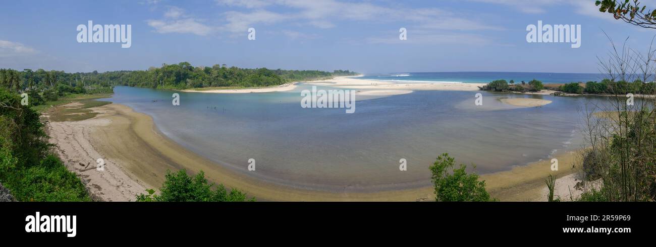 Scenic panorama on the Indian Ocean from traditional Ratenggaro village on Sumba island, East Nusa Tenggara, Indonesia Stock Photo