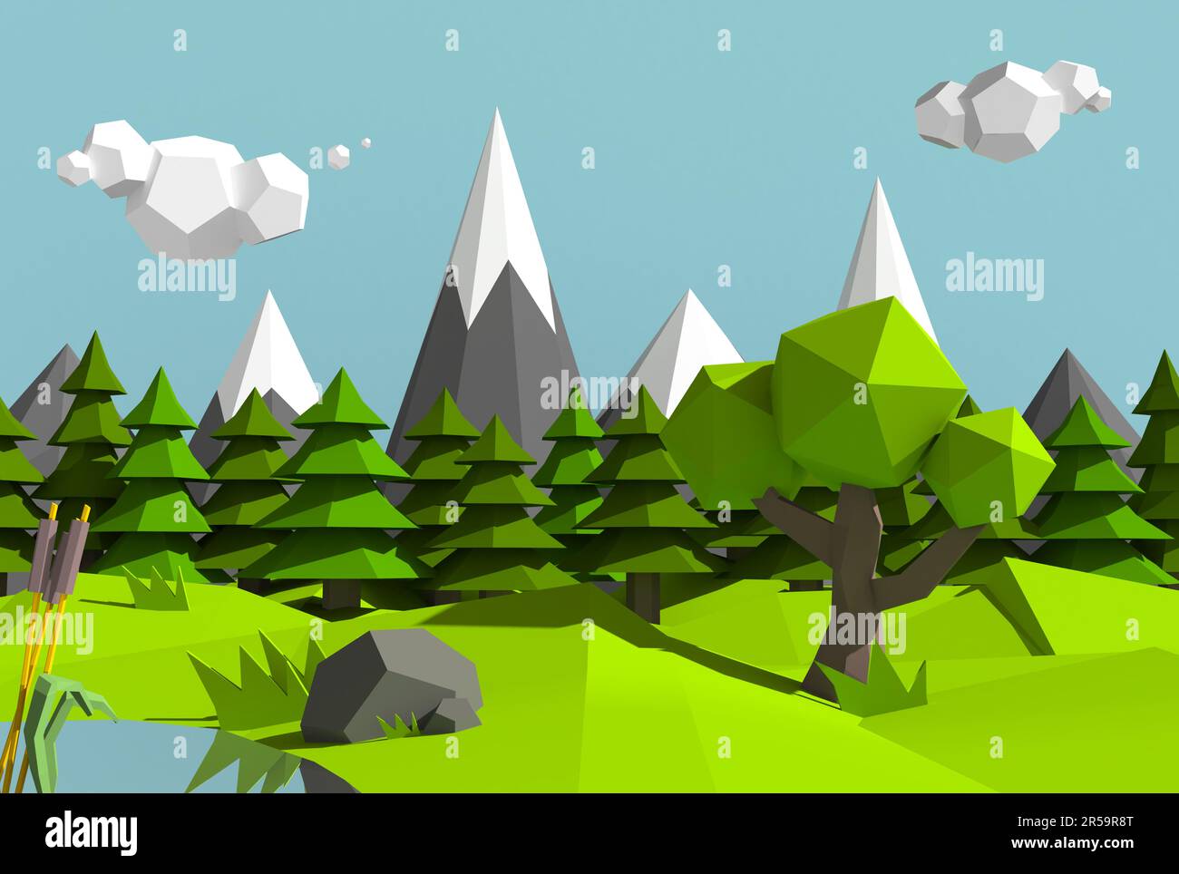 Low poly landscape of a countryside Stock Photo