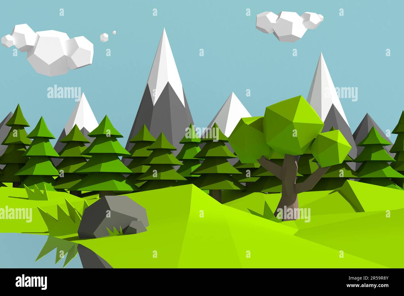 Low poly mountains landscape Stock Photo