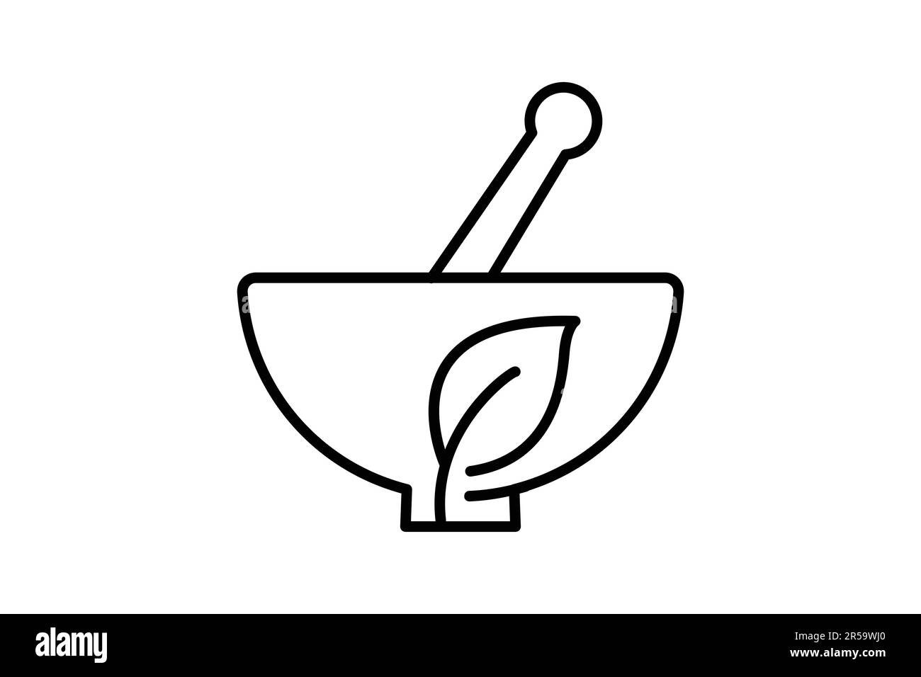 herbal medicine icon. leaves in a bowl. icon related to healthy living, wellness, traditional medicine. Line icon style design. Simple vector design e Stock Vector