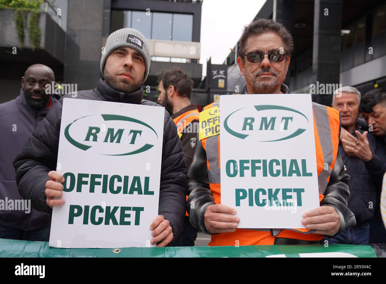 Members of the Rail, Maritime and Transport union (RMT) on a picket ...