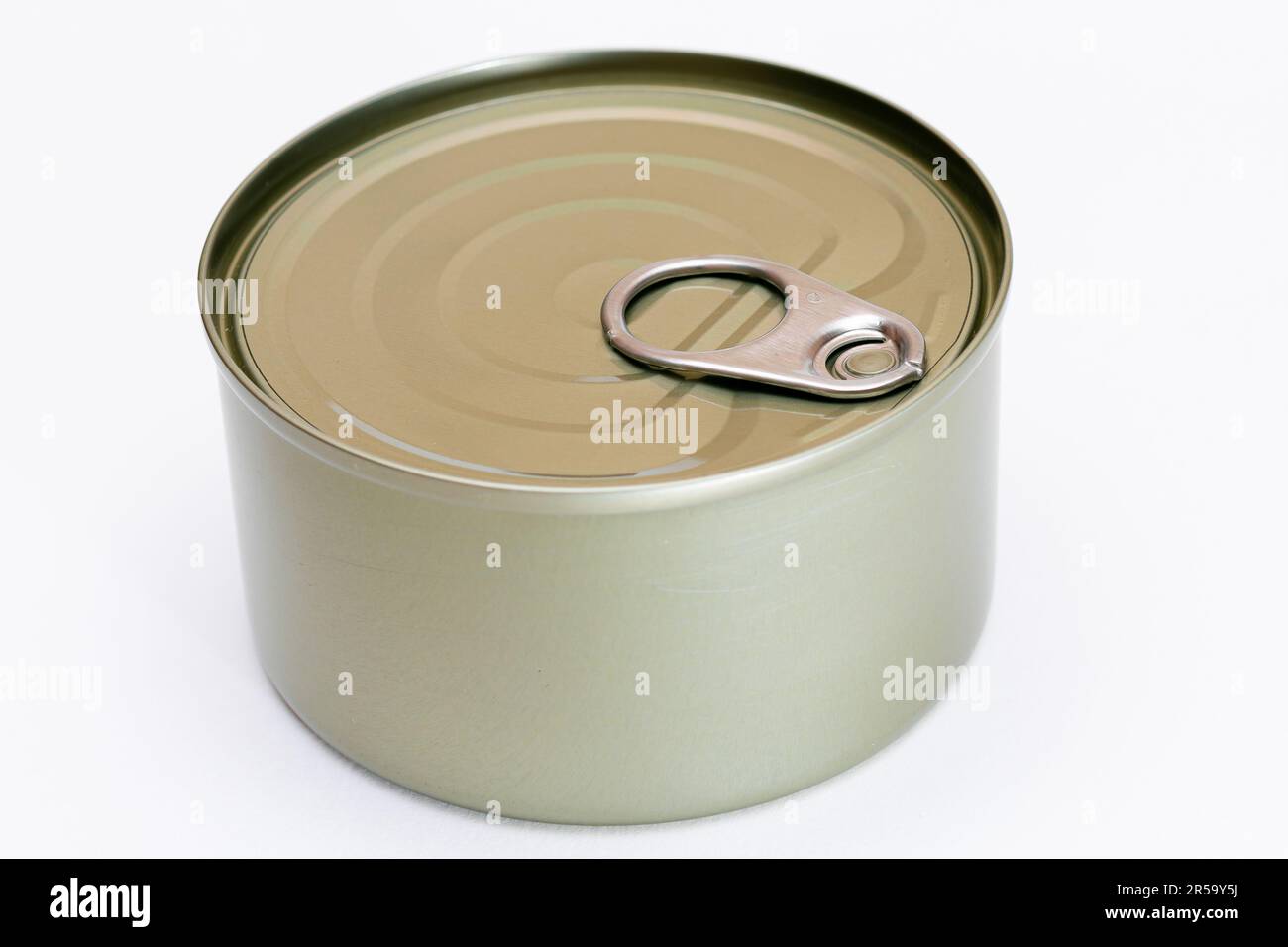 Unopened Tin Can with Blank Edge on White Background. Canned Food