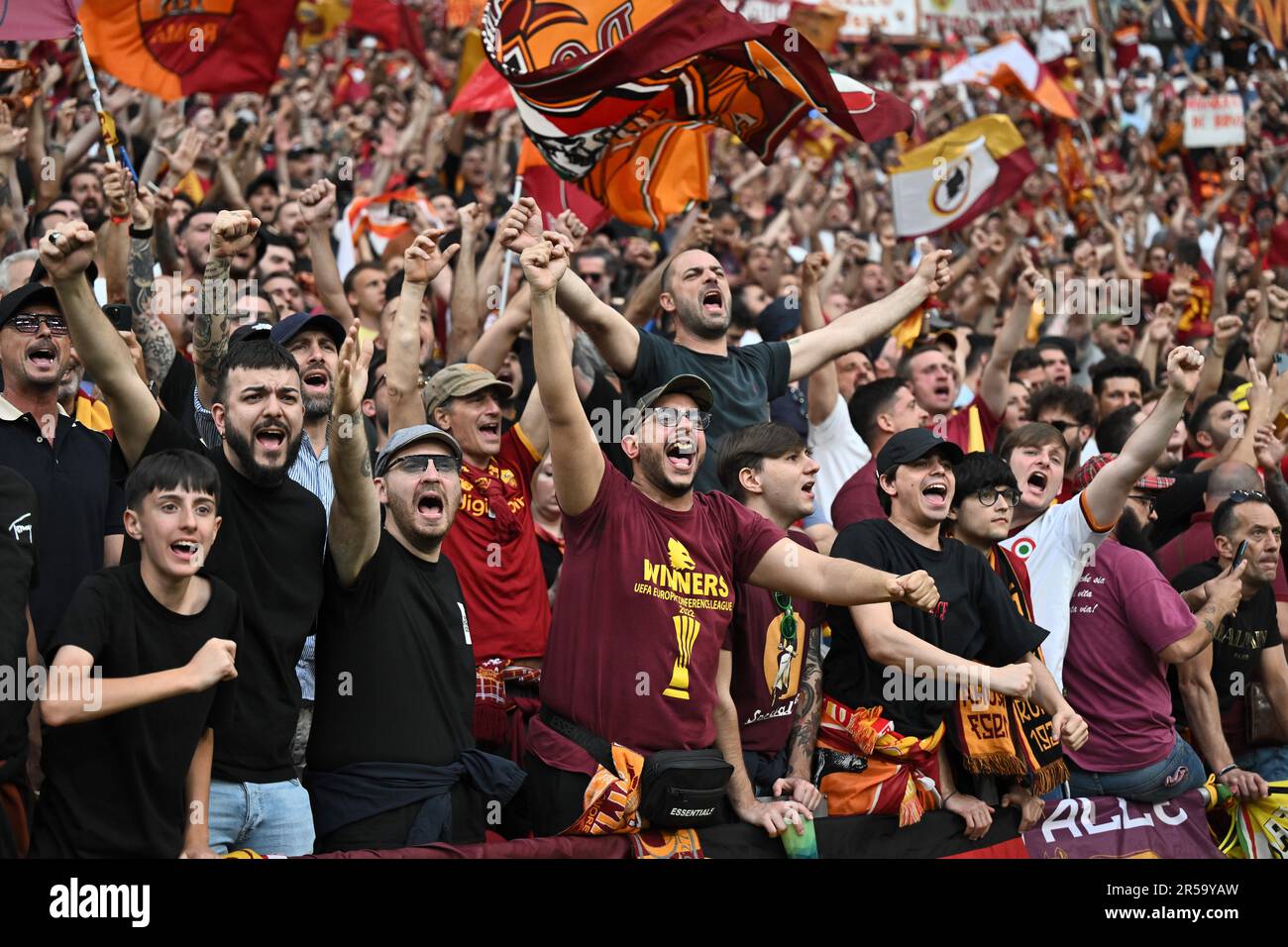 BUDAPEST, HUNGARY - MAY 31: AS Roma fans during the UEFA Europa League ...