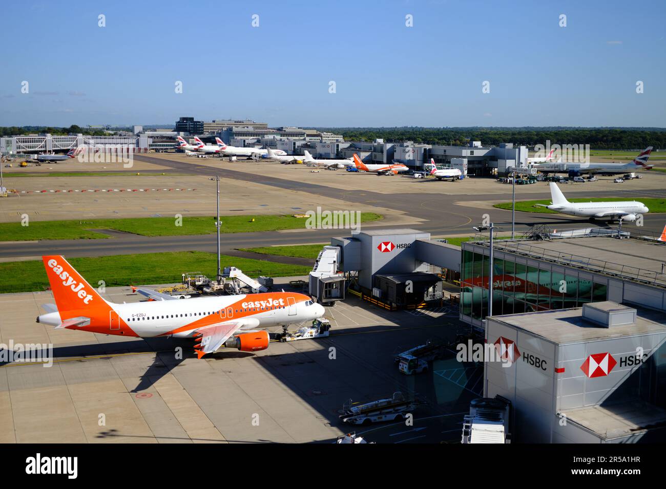 Gatwick Airport, West Sussex, UK October 06, 2022. Easyjet Airbus A319 aircraft at gate, North