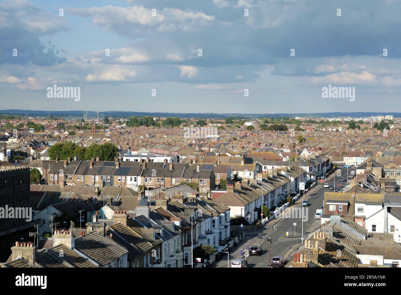 Eastbourne, East Sussex, UK - September 29, 2022. Panoramic view of Ashford road in Eastbourne town centre. High angle view. Stock Photo