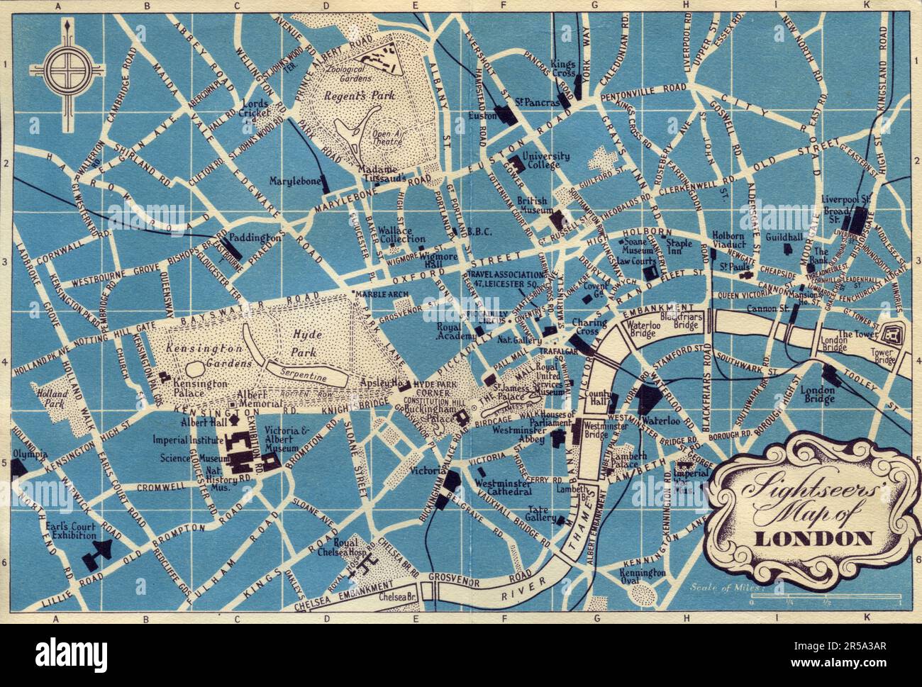 Sightseers' Map of London, UK 1950s Stock Photo