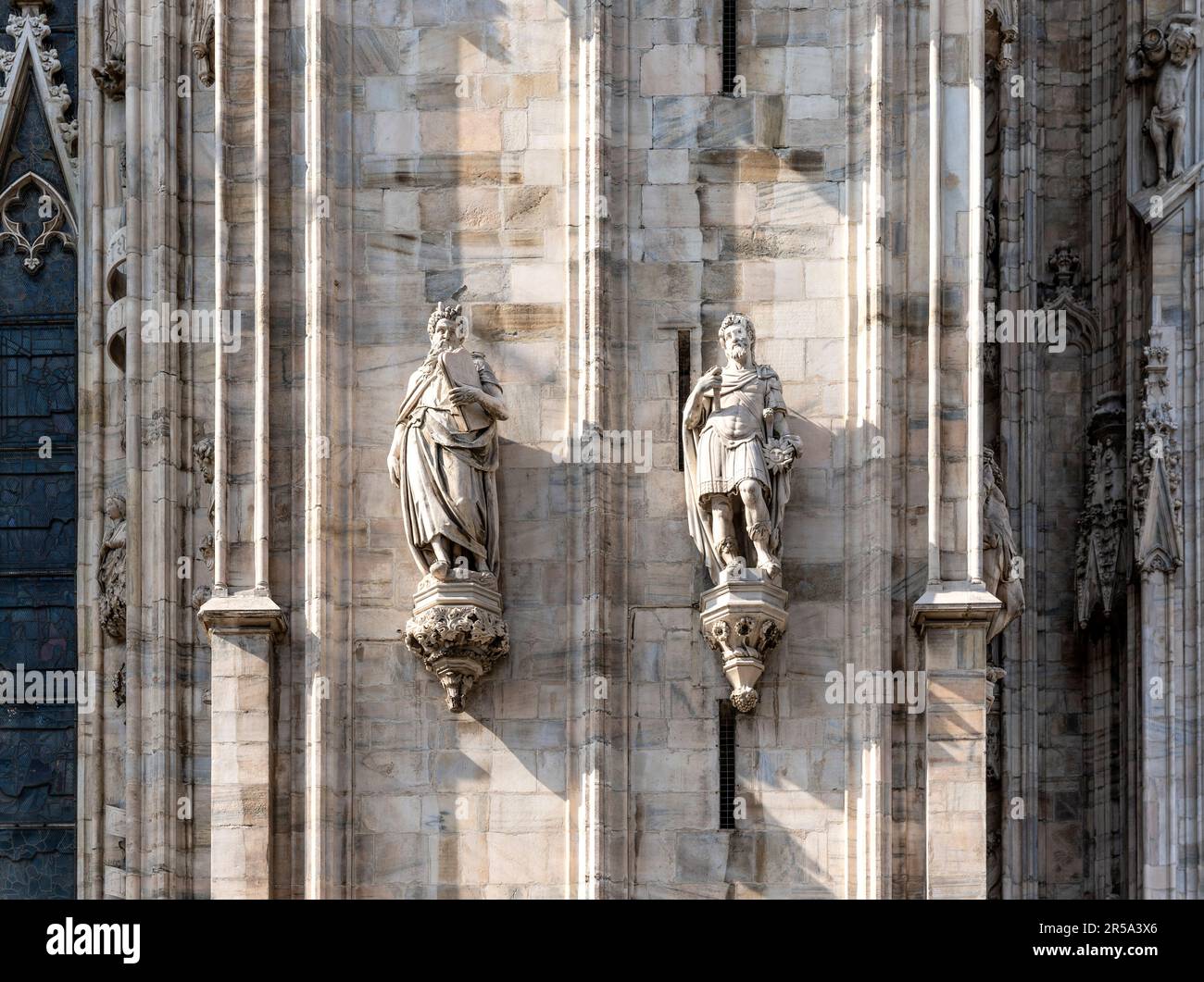 Marble sculptures and other decorations in the back side of the Milan Cathedral, Lombardy region, Italy Stock Photo