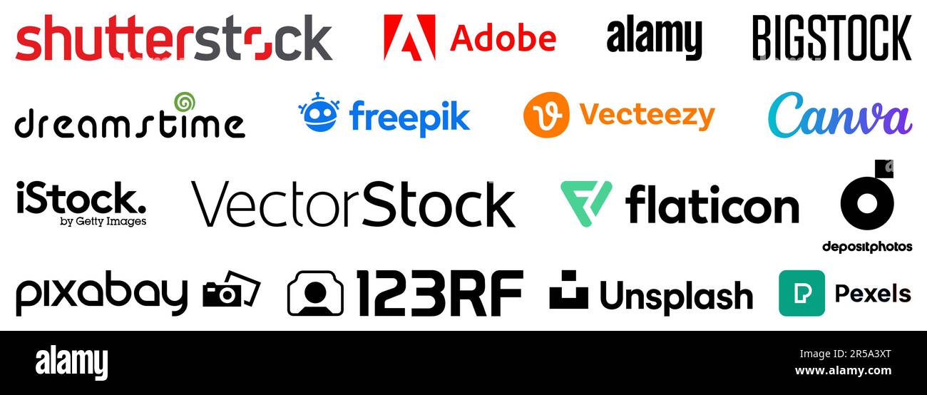 Best Stock Photos Websites 2023. Shutterstock, Adobe Stock, Alamy, Bigstock, Dreamstime, Freepik, Vecteezy, Canva, iStock, VectorStock, etc. Editorial Stock Vector