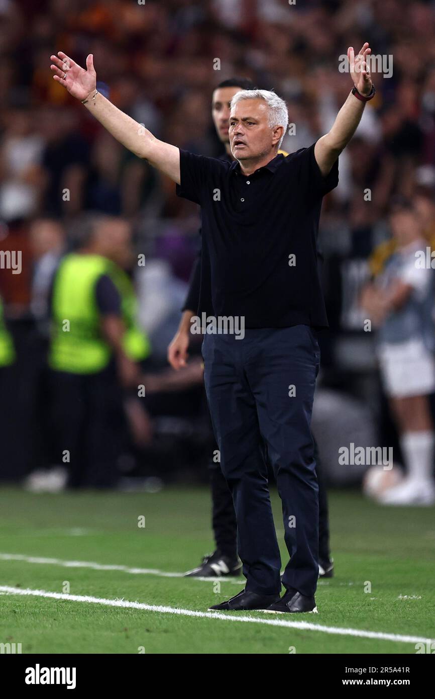 As Roma Coach Jose Mourinho, head coach of As Roma gestures during the Uefa Europa ...