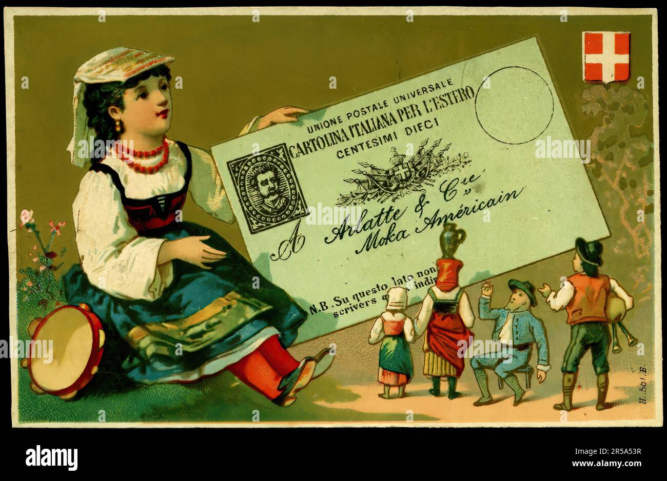 Italian Swiss - Vintage Arlatte Girls With Postcards, Belle Epoque Era Stock Photo