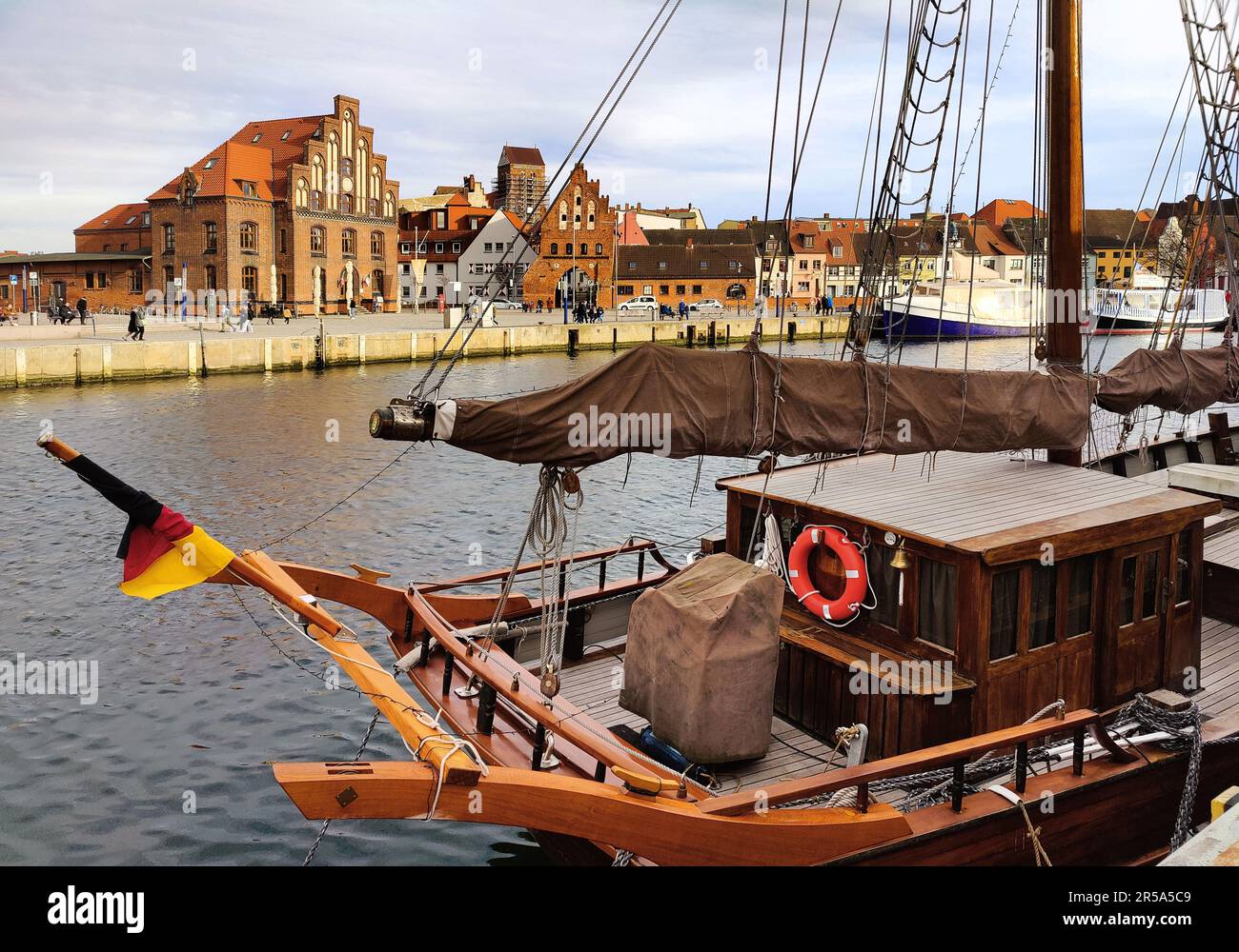 old harbour with the two-masted wooden sailer La-Paloma, Germany, Mecklenburg-Western Pomerania, Wismar Stock Photo