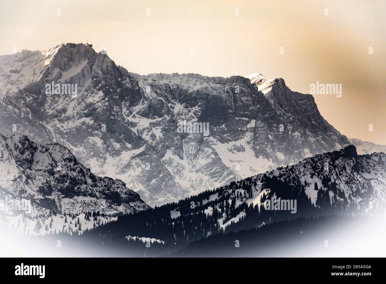 View of the Zugspitze from Hoher Peissenberg, Germany, Bavaria Stock Photo