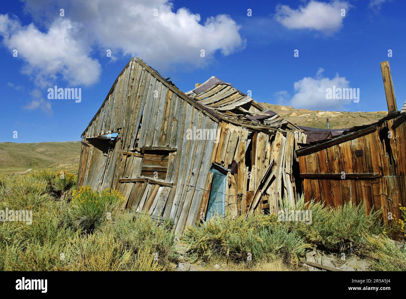 collapsed framehouse in the ghost town of Bodie, USA, California, Bodie Stock Photo