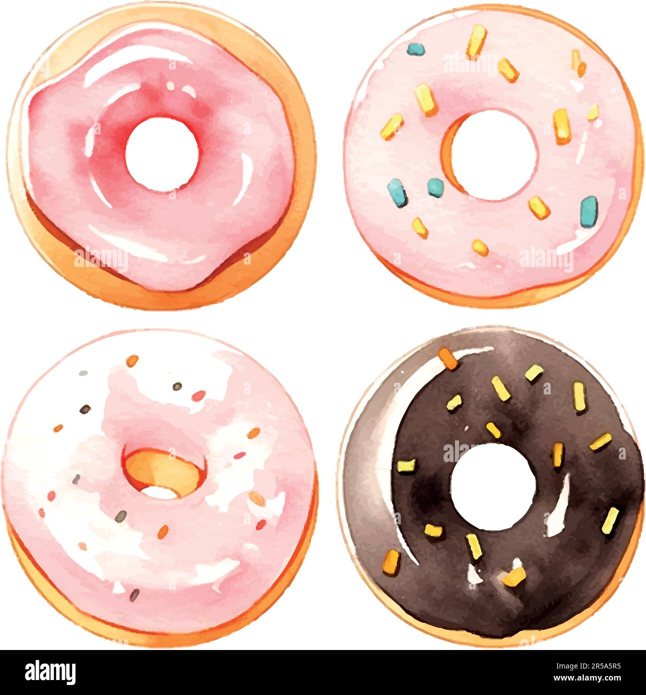 Collection of watercolor colorful donuts glazed Stock Vector Image ...