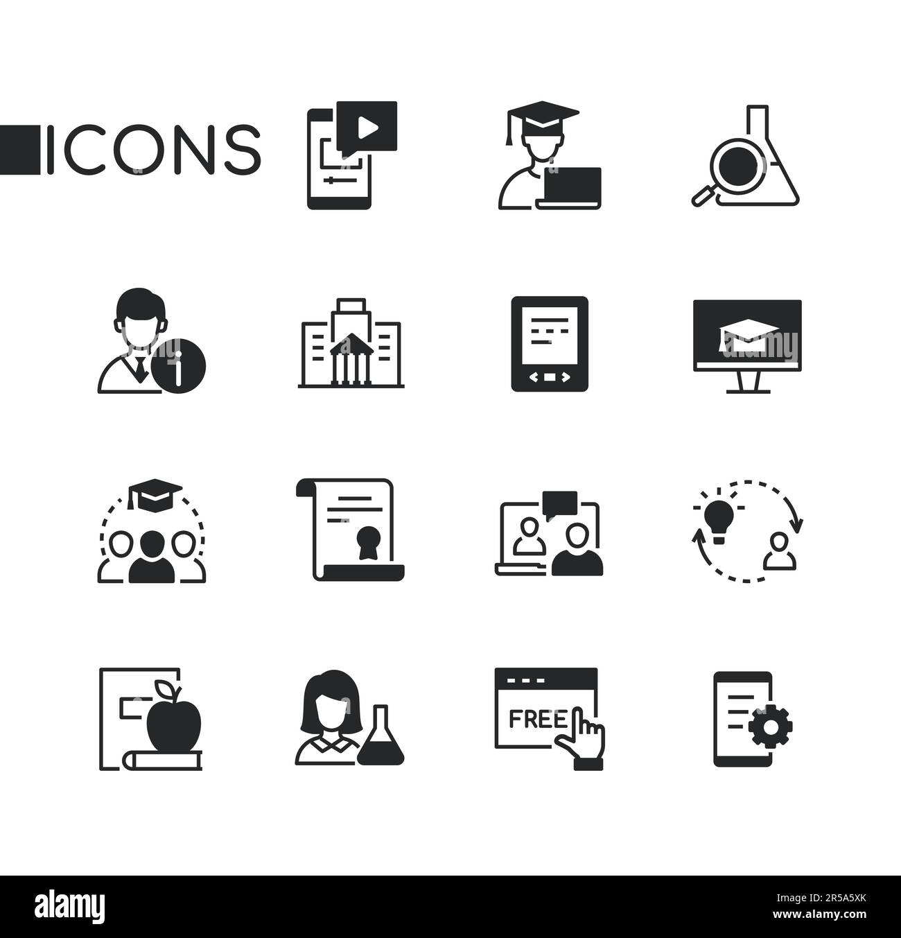 Graduation and education - set of line design style icons Stock Vector ...