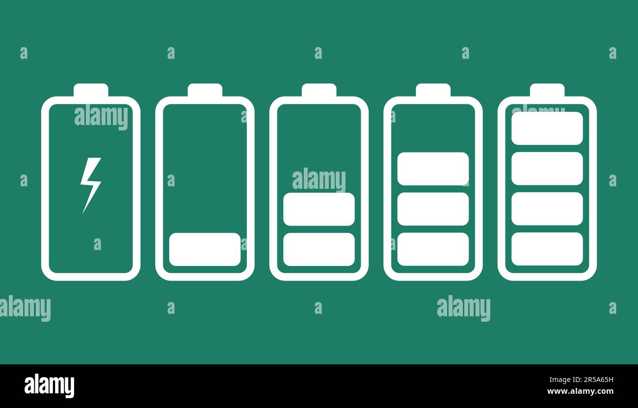 Battery charge indicator icons. Phone charge level. Vector design Stock