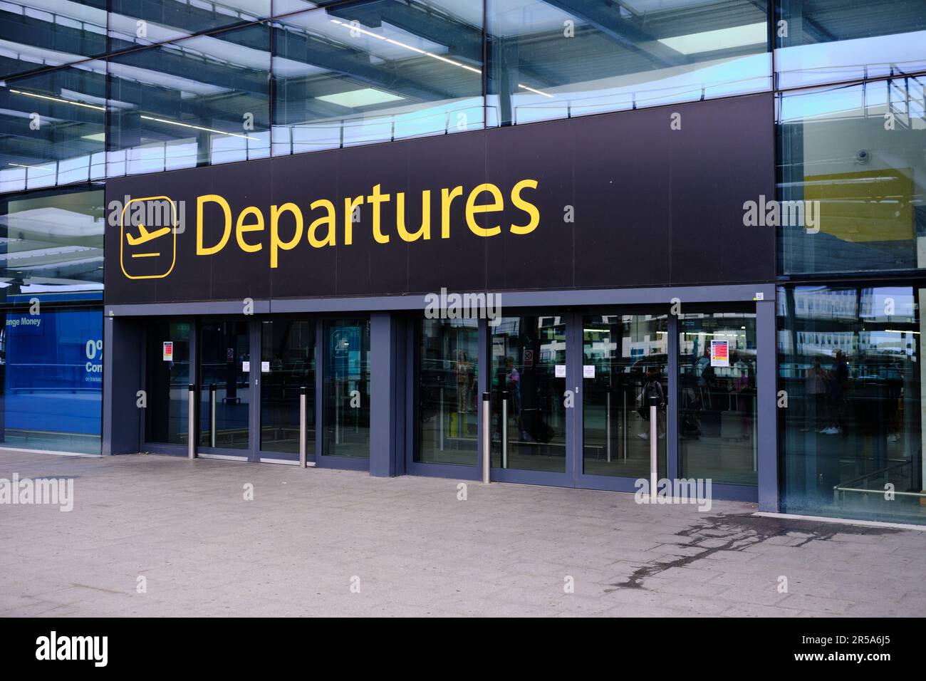 London, United Kingdom - August 22 2022: Entrance to departures at Gatwick Airport. no people. Stock Photo