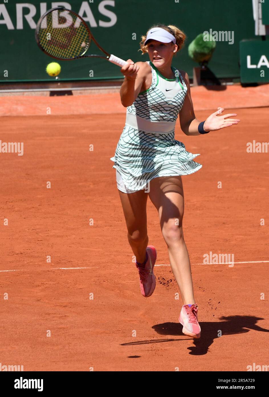 Paris, France. 01st June, 2023. French Open tennis championship "Roland  Garros-2023". Russian tennis player Mirra Andreeva during a match with  French tennis player Diane Parry. 01.06.2023 France, Paris Photo credit:  Sergei' Vishnevskii'/Kommersant/Sipa