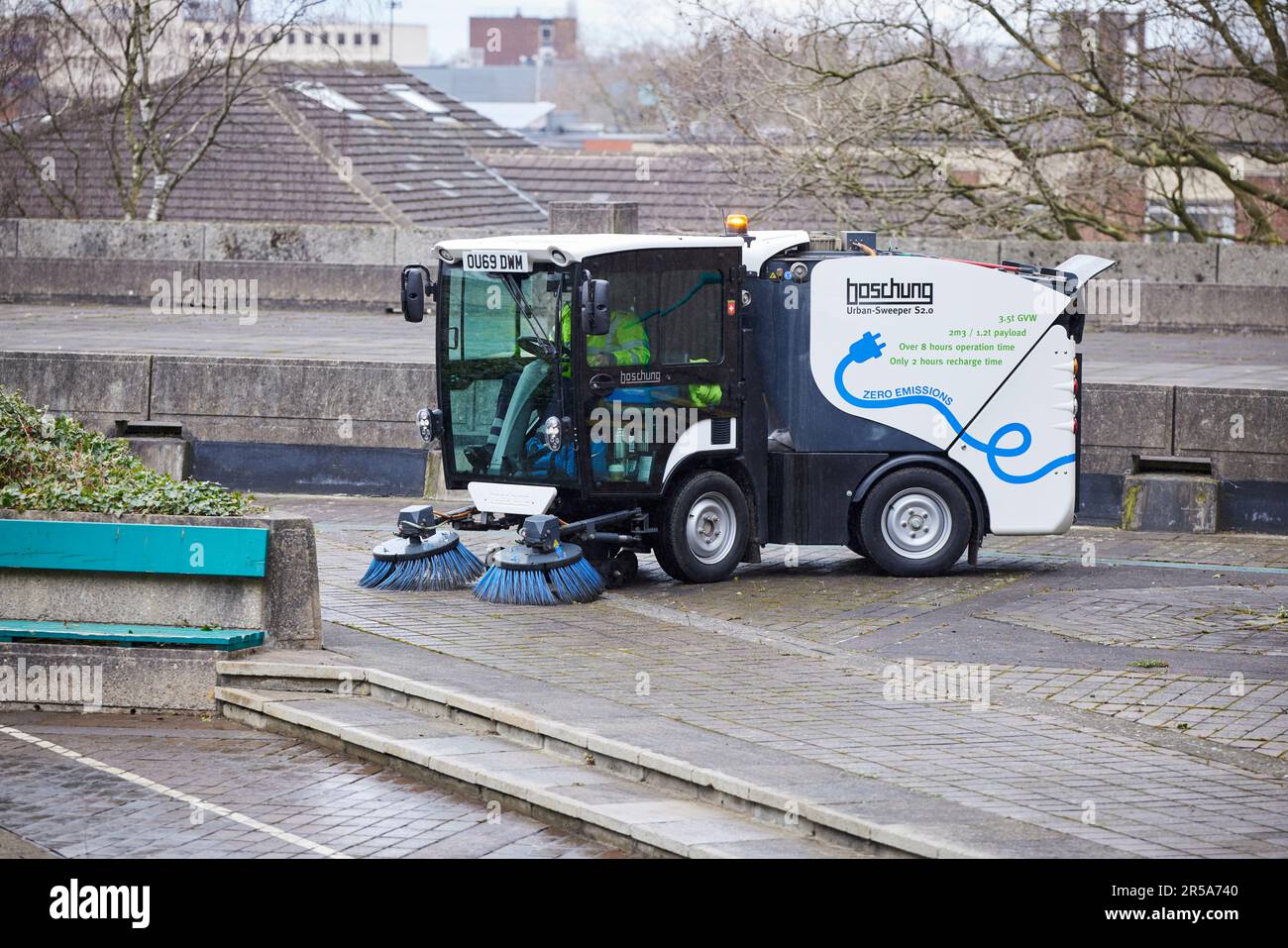 Electric small road sweeper Urban-Sweeper S2.0 electric powered promoting zero emissions Stock Photo
