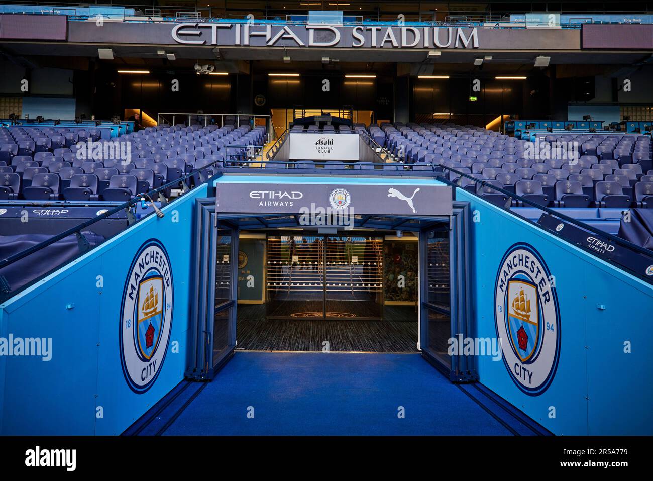 the players tunnel at Etihad Stadium home of Manchester City FC Football Club Stock Photo