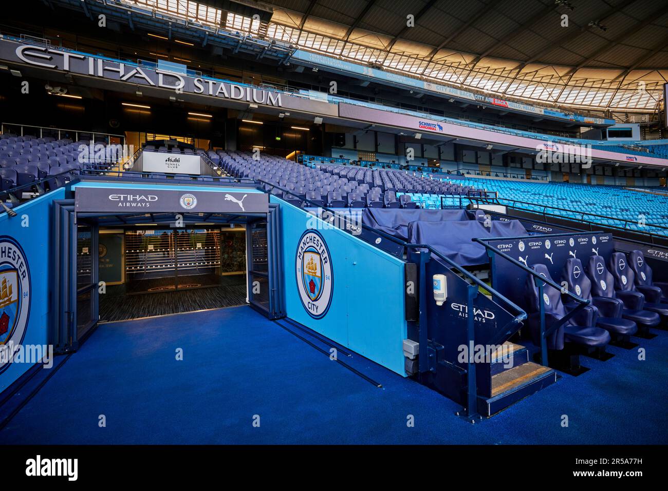 the players tunnel at Etihad Stadium home of Manchester City FC