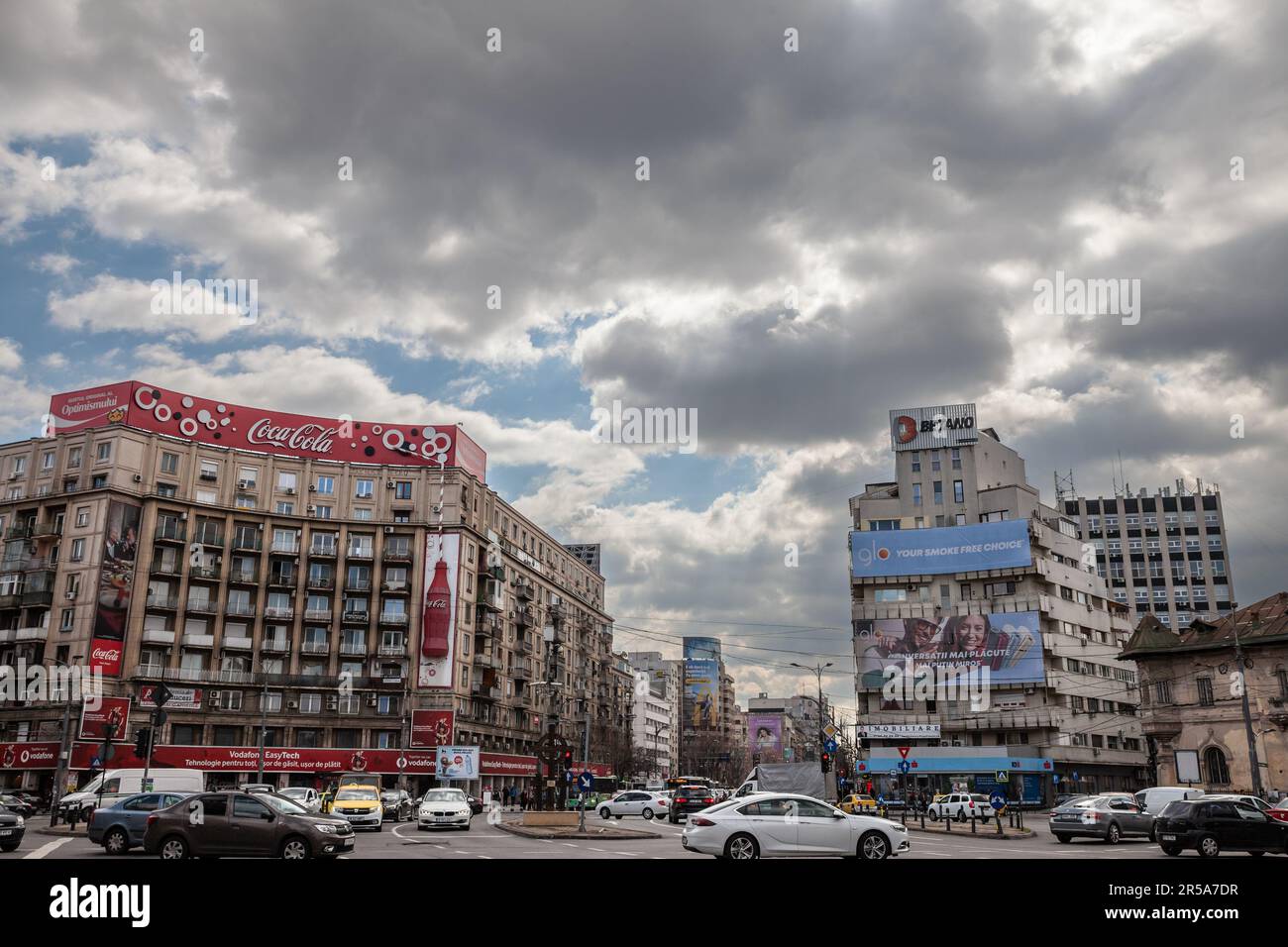 Picture of the panorama of Piata Romana in bucharest, Romania. Piața Romană is a major traffic