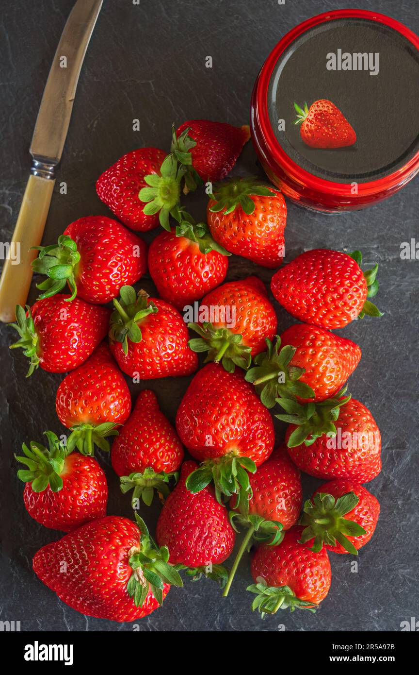 Strawberries with strawberry jam Stock Photo