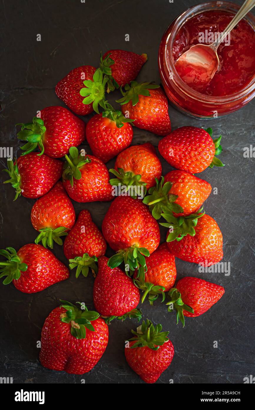 Strawberries with strawberry jam Stock Photo
