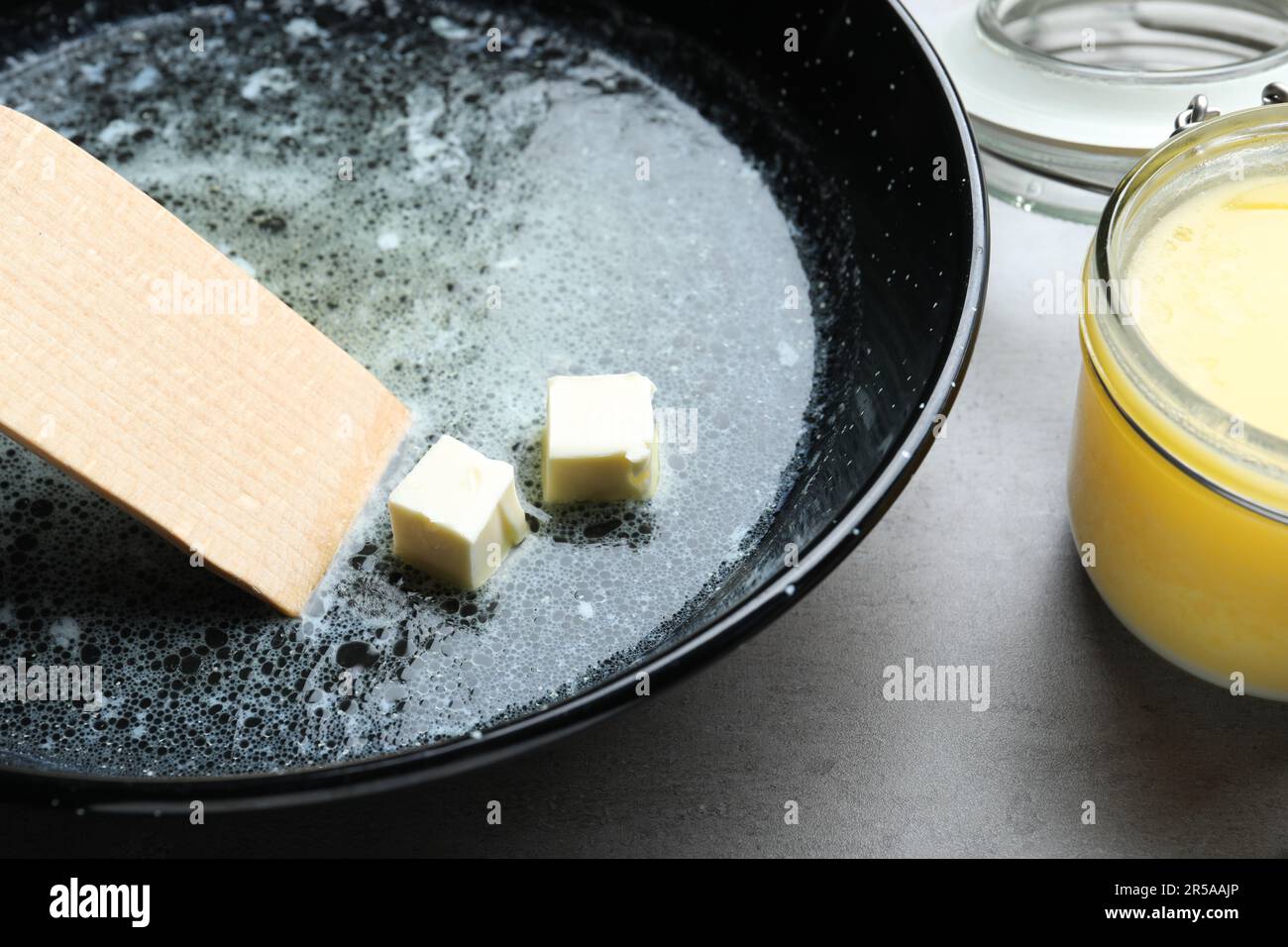 Melting butter in frying pan, closeup view Stock Photo Alamy