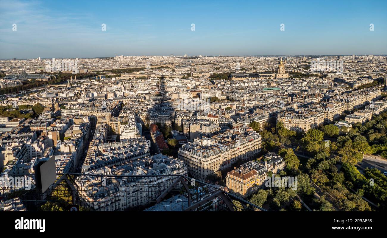 estra wide aerial view of Paris from thetop of the Tour Eiffe Stock Photo