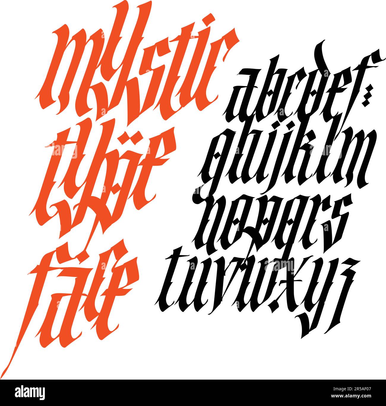 Gothic font from Latin letters. Vector. English alphabet. Medieval