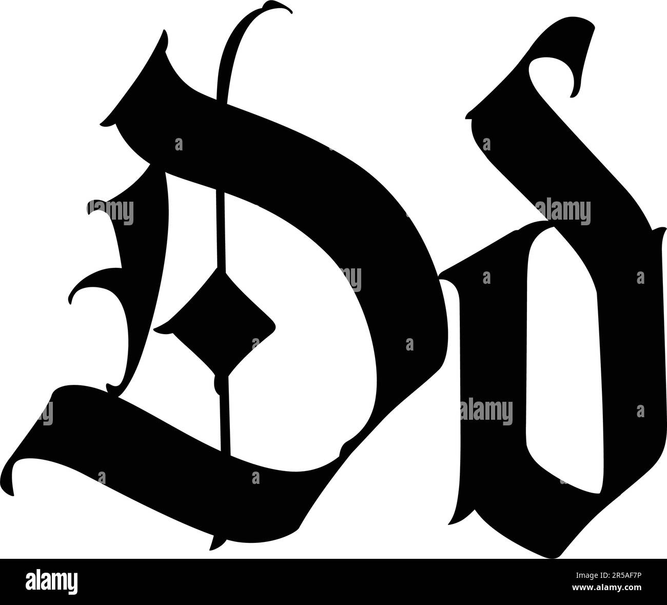 Letter D, in the Gothic style. Vector. Alphabet. The symbol is isolated on a white background. Calligraphy and lettering. Medieval Latin letter. Logo Stock Vector