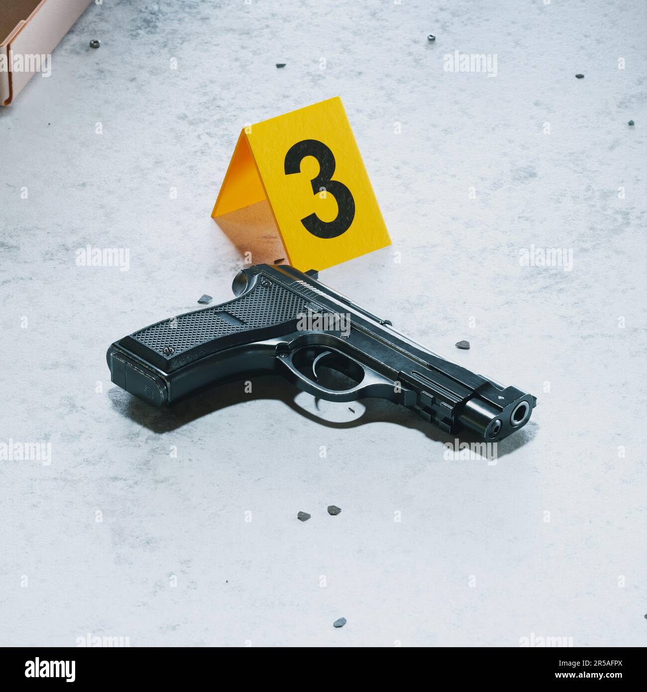 Picture of the murder site with pieces of evidence of the crime