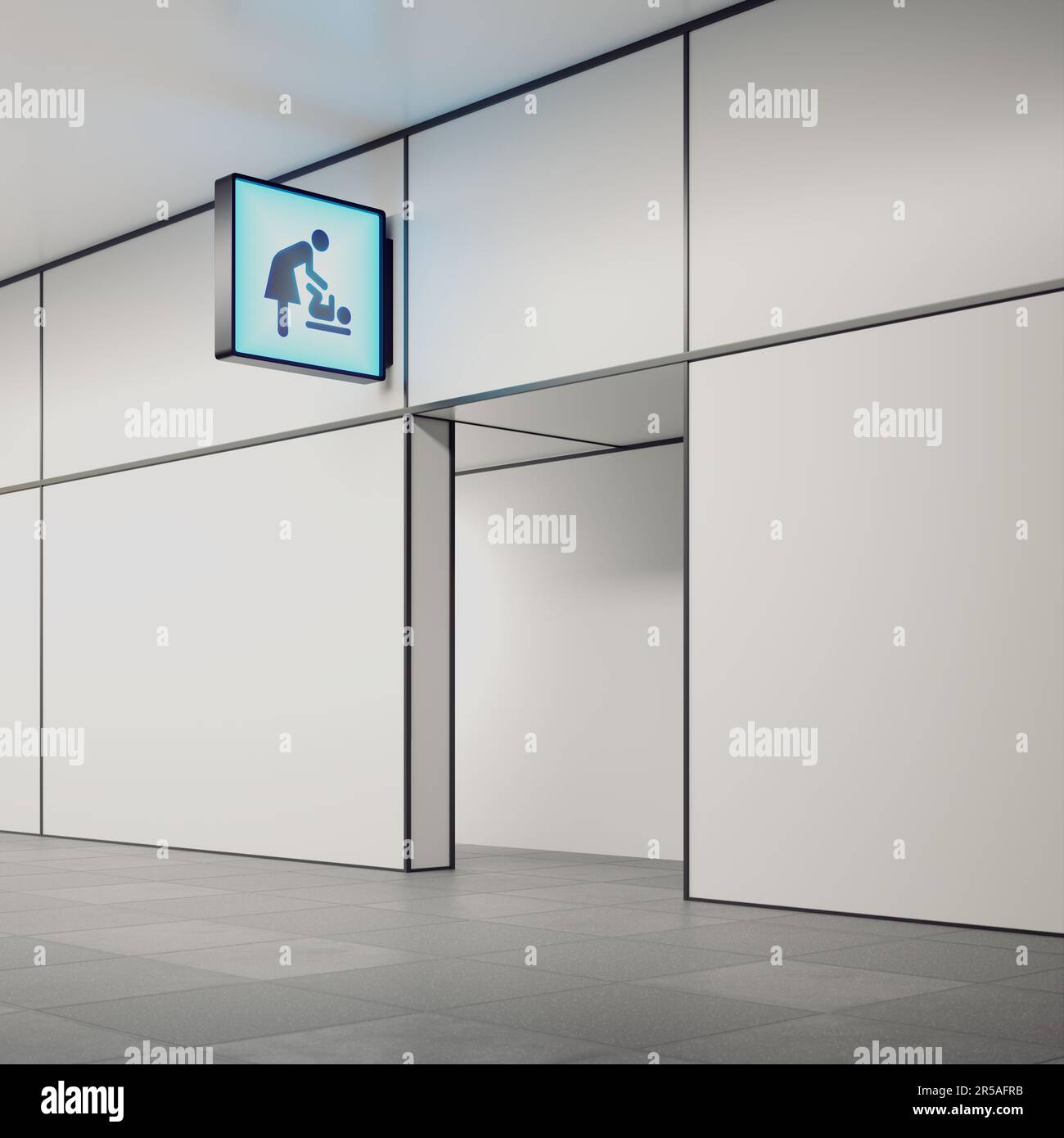 A blue square sign above the entrance to a baby care room at the