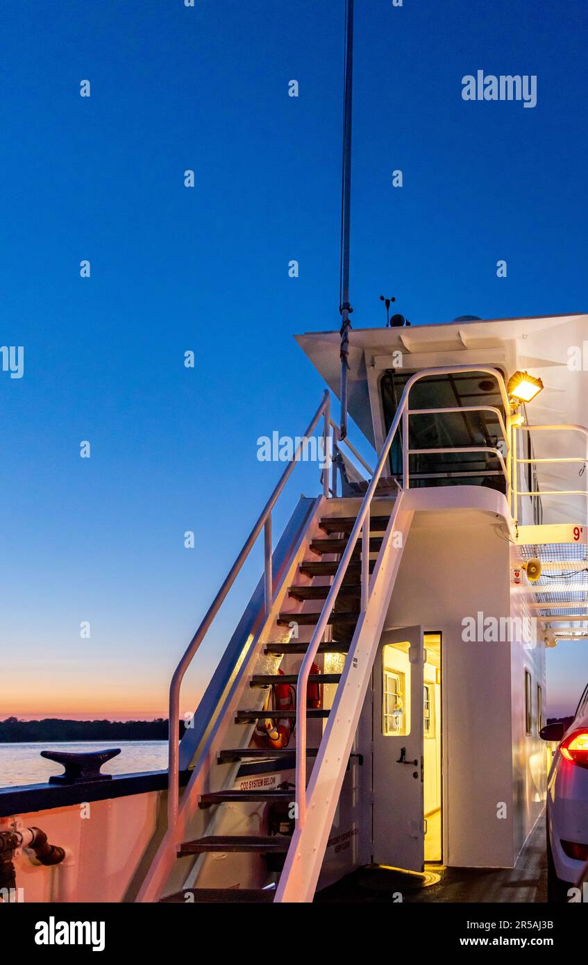 Detail image of the wheel house on Shelter Island Ferry Stock Photo
