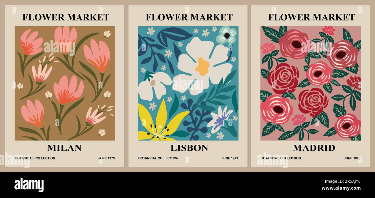 Set of abstract Flower Market posters vector art Stock Vector Image ...