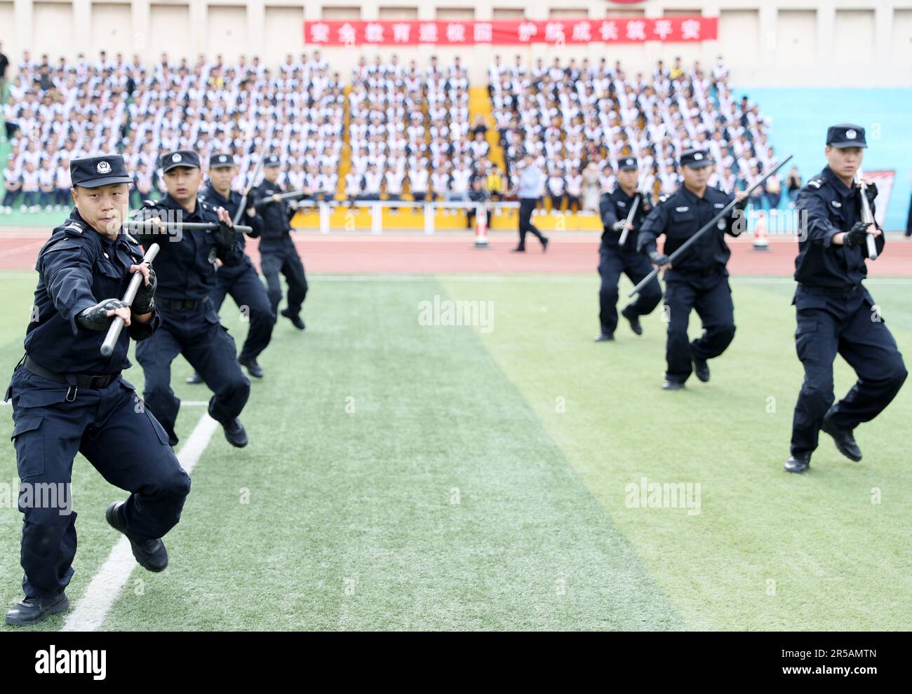 QINGDAO, CHINA - JUNE 2, 2023 - Police perform stick-fighting