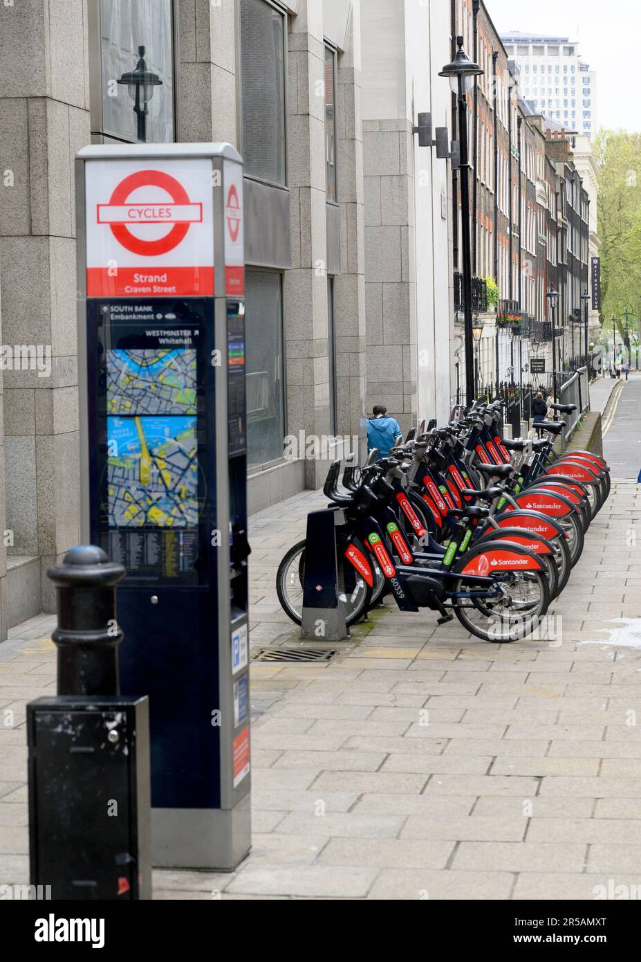 London, England, UK. Rental bikes off the Strand Stock Photo
