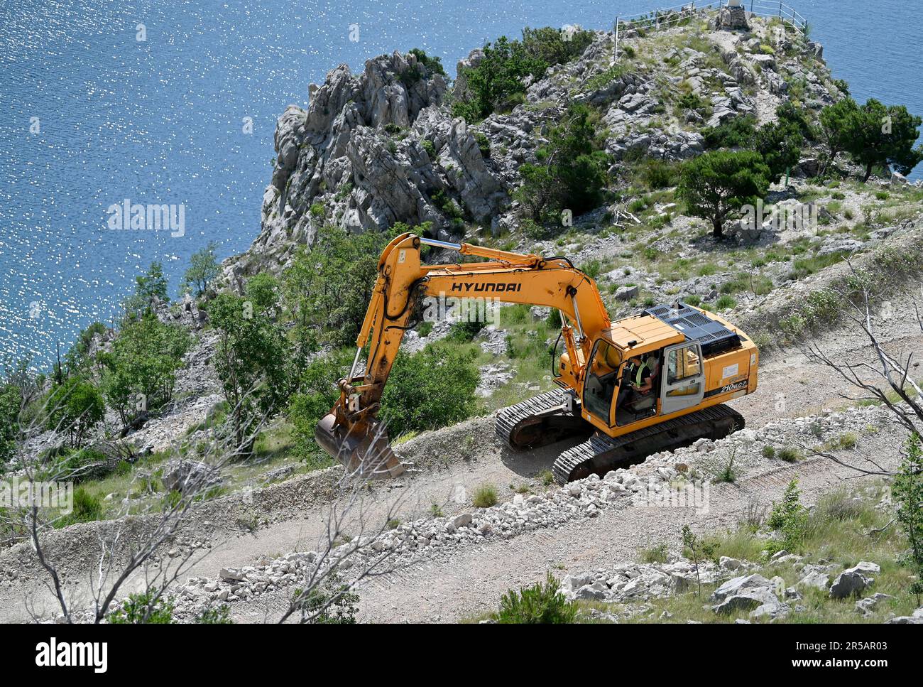 Brela, Croatia. 02nd June, 2023. Demolition of seven illegally built buildings built by entrepreneur Stipe Latkovic has begun. The buildings of a well-known entrepreneur in the devastated Vruja bay between Makarska and Omis, which has become a symbol of illegal construction on the Adriatic, are being removed, in Uvala Vruja, Croatia, on June 02, 2023. Photo: Matko Begovic/PIXSELL Credit: Pixsell/Alamy Live News Stock Photo