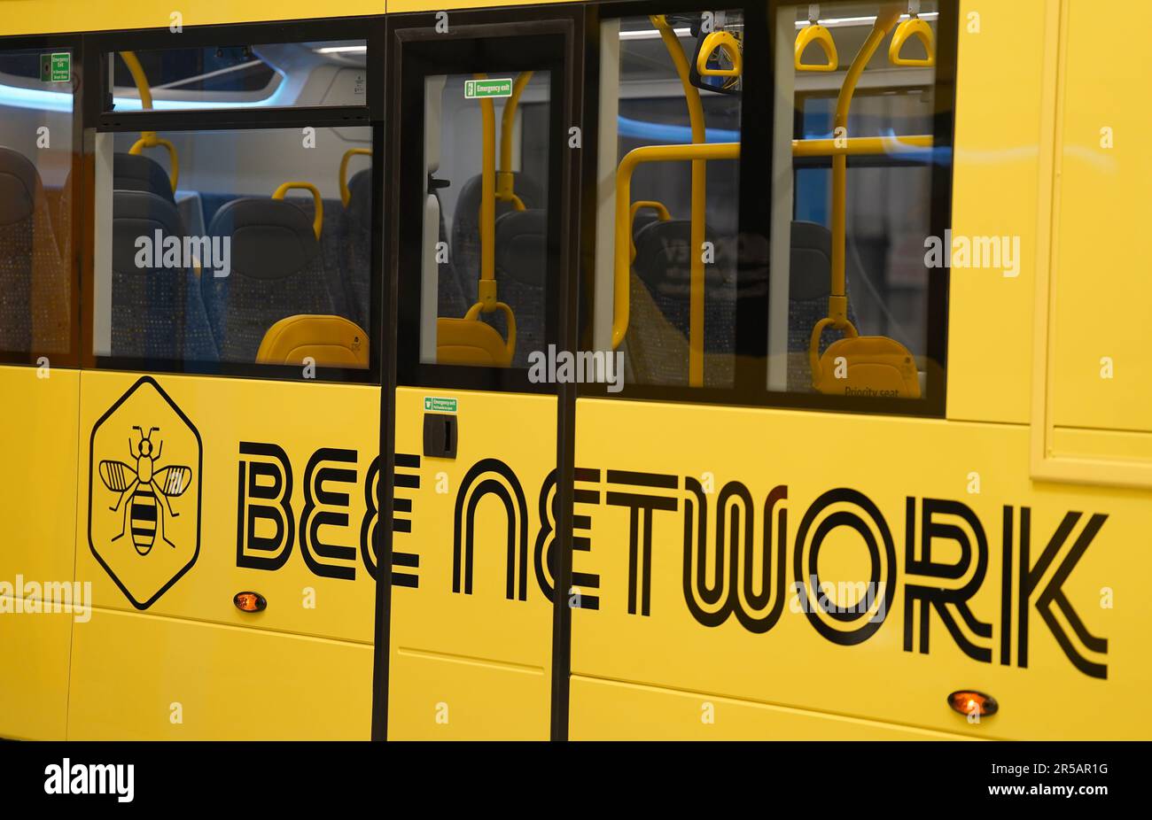 The livery on the 'Bee Network' buses at manufacturer Alexander Dennis ...