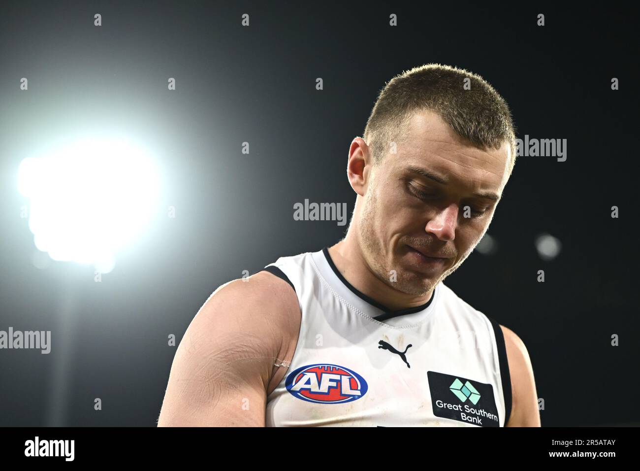 Melbourne, Australia. 02nd June, 2023. Patrick Cripps of Carlton leads  teammates from the field during the AFL Round 12 match between the  Melbourne Demons and the Carlton Blues at the Melbourne Cricket