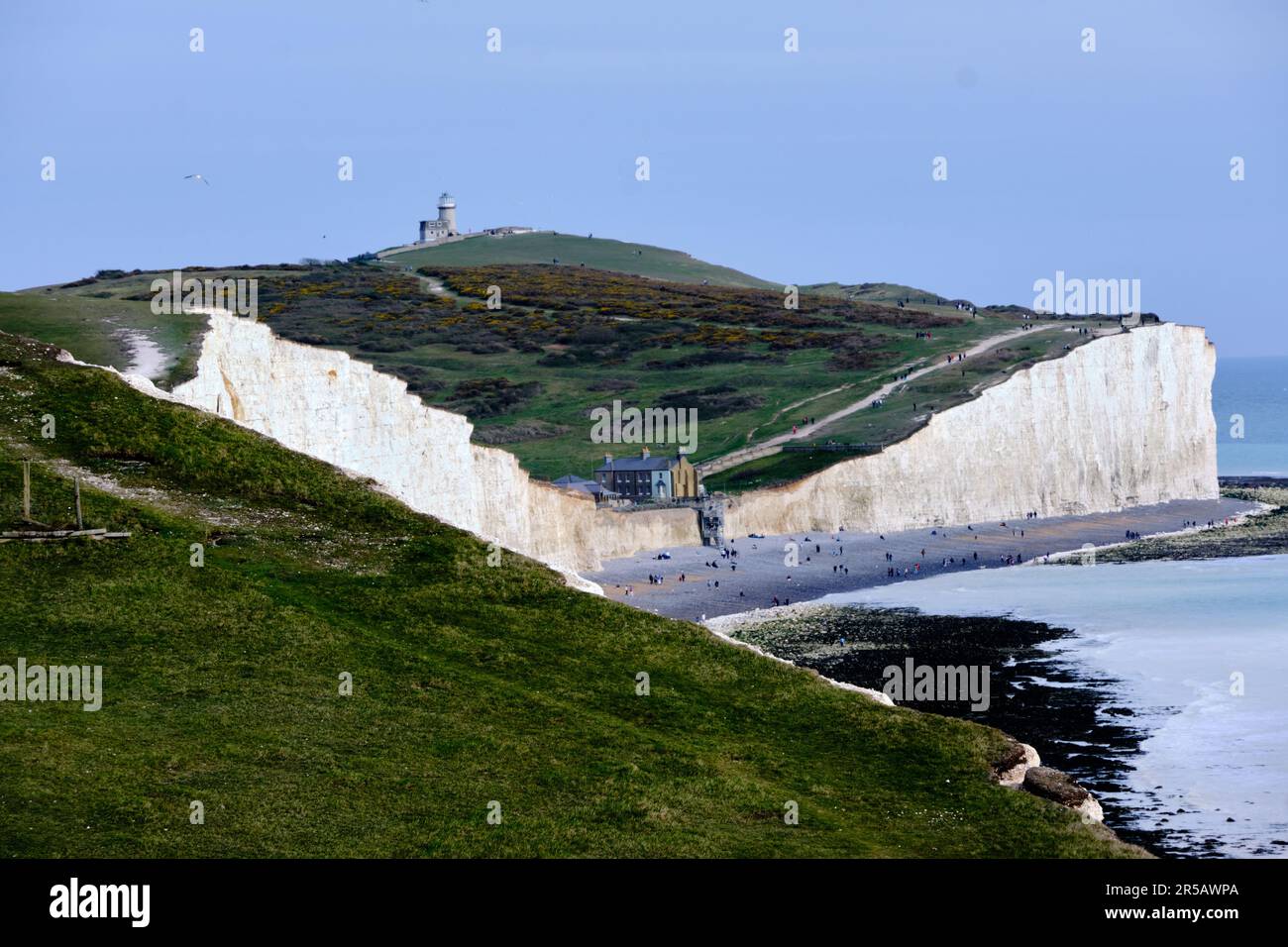 White chalk cliffs at Birling Gap, Seven Sisters National Park. Eastbourne, East Sussex, England Stock Photo