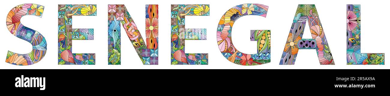 Vector word Senegal. Hand-painted art design. Illustration for t -shirt ...
