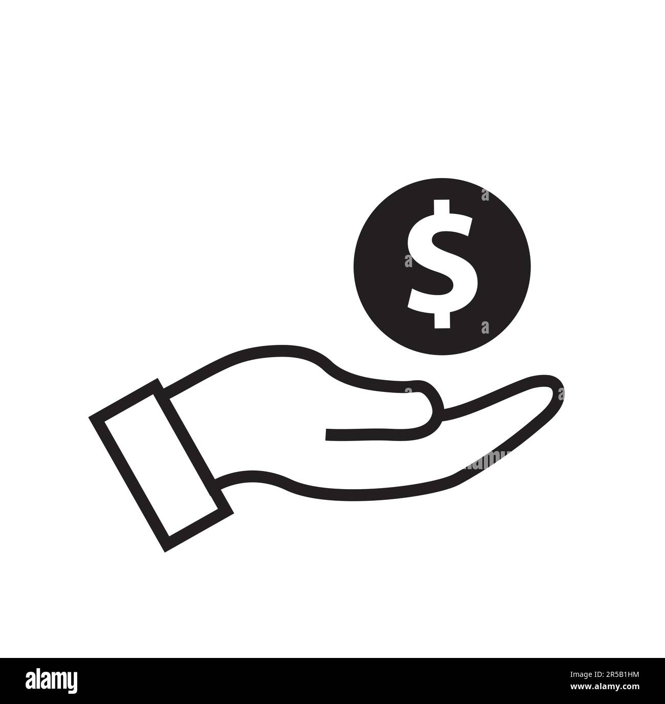 Hand holding a coin with dollar sign on a white background with copy space Stock Vector