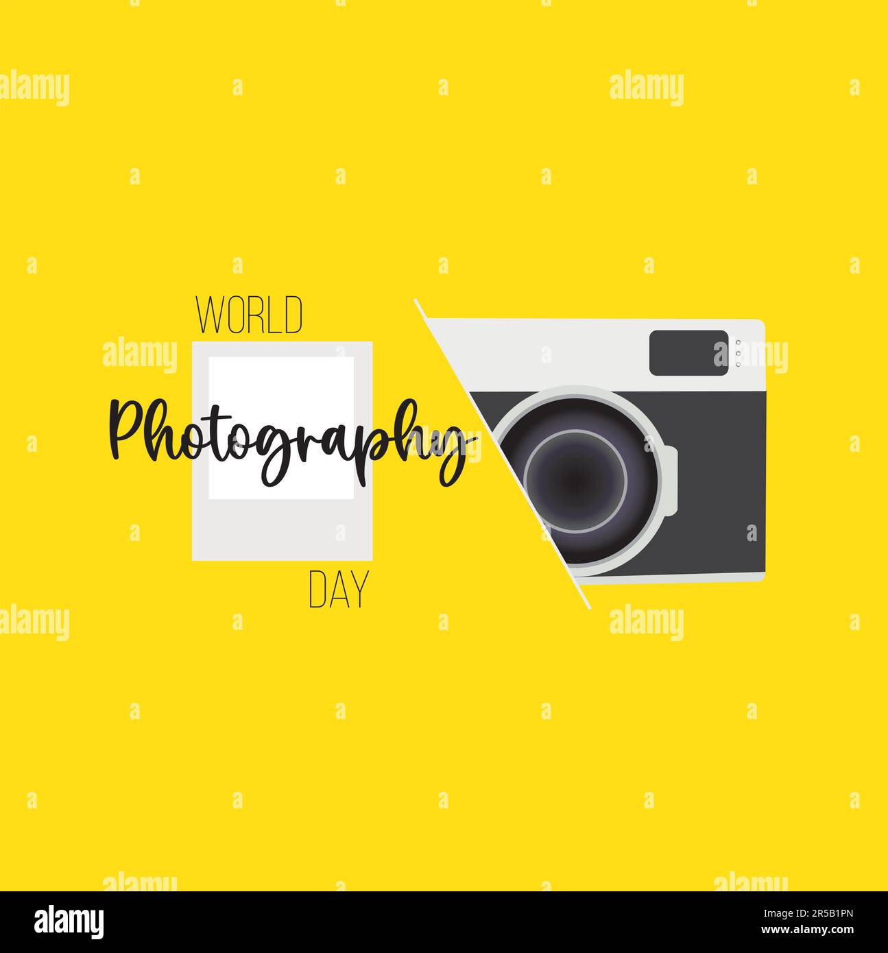 World photography day banner with a vintage camera on a yellow ...