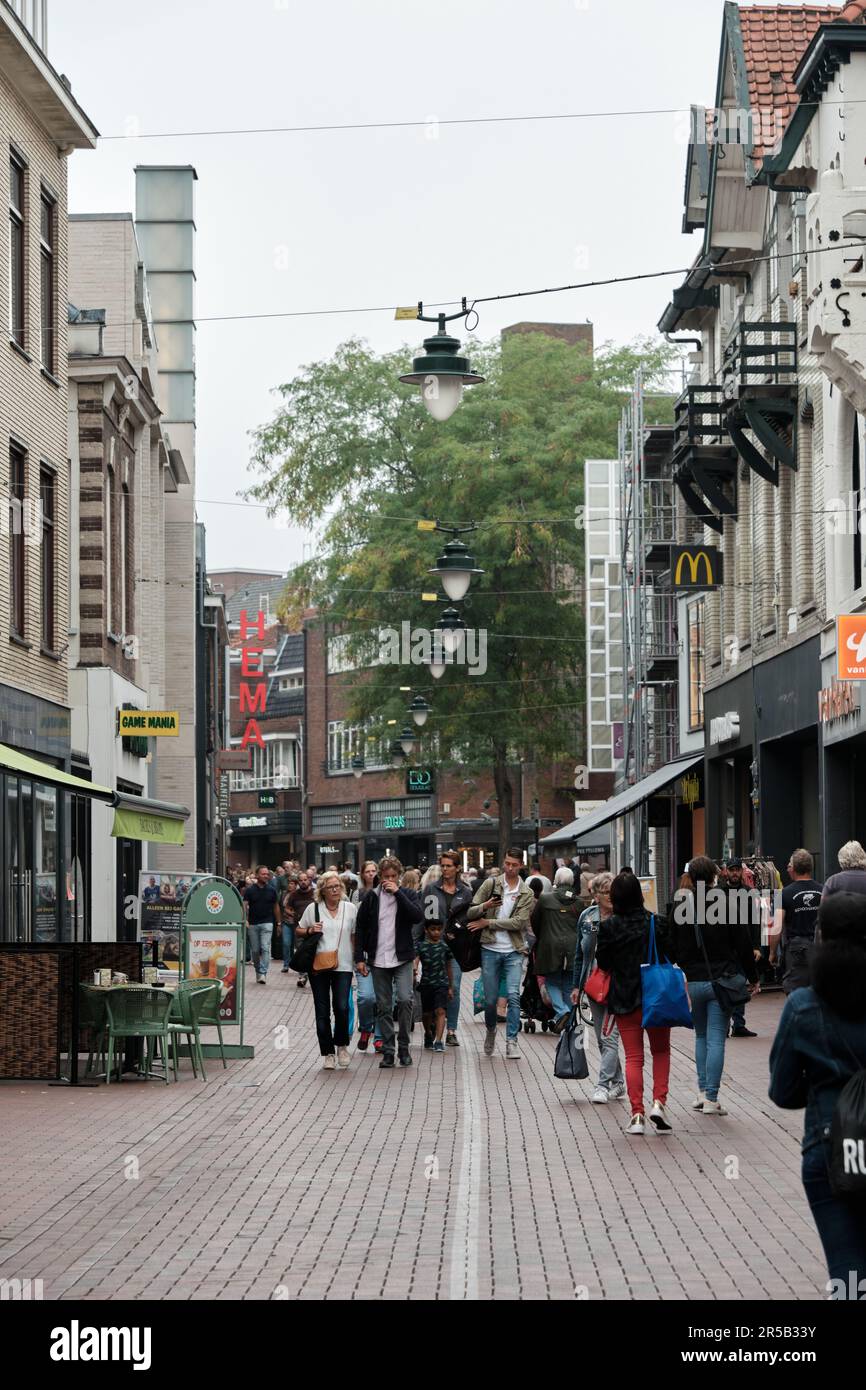 Hilversum, The Netherlands - September 25 2021:  Main shopping street Kerkstraat in the city centre Stock Photo