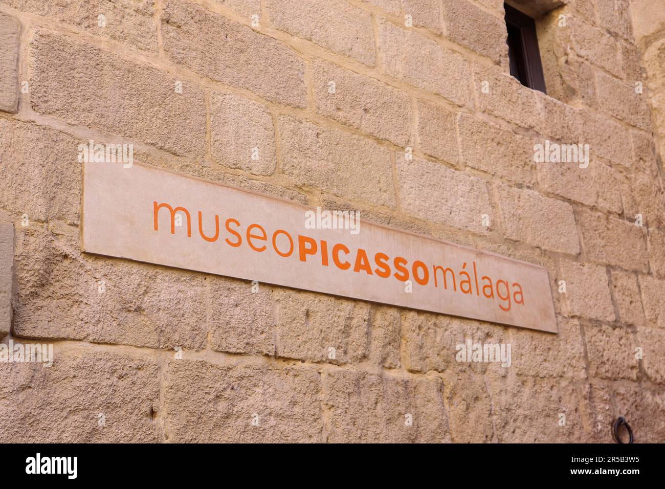 Sign of Picasso Museum in Malaga, Spain, a touristic destination and home to Picasso's arts and crafts Stock Photo