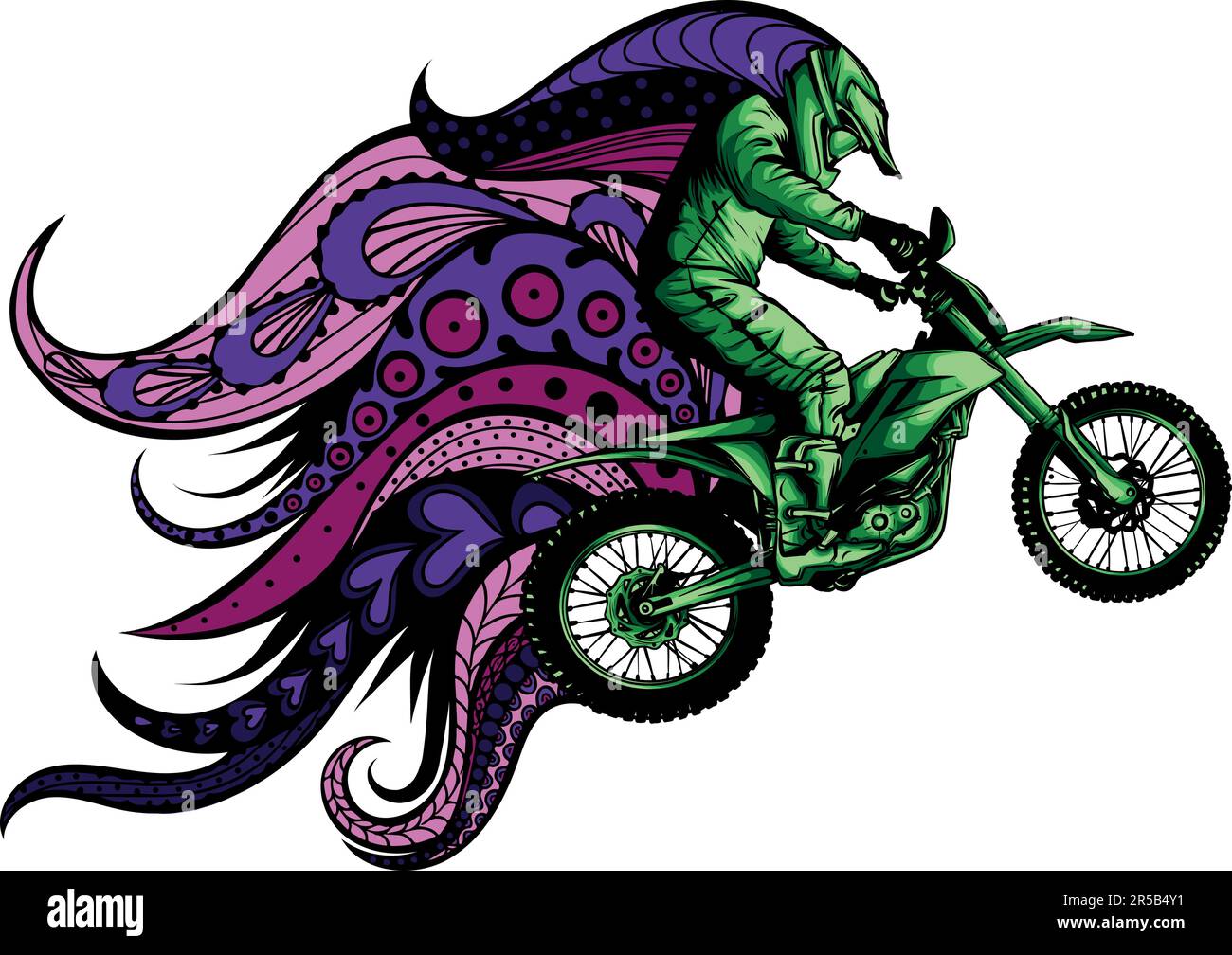 vector illustration of motocross and rider with mandala ornaments Stock ...