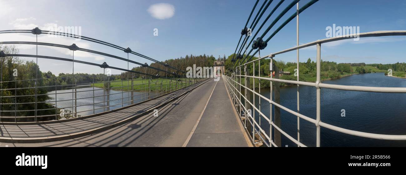 Panorama of the Union Chain Bridge over the River Tweed Stock Photo