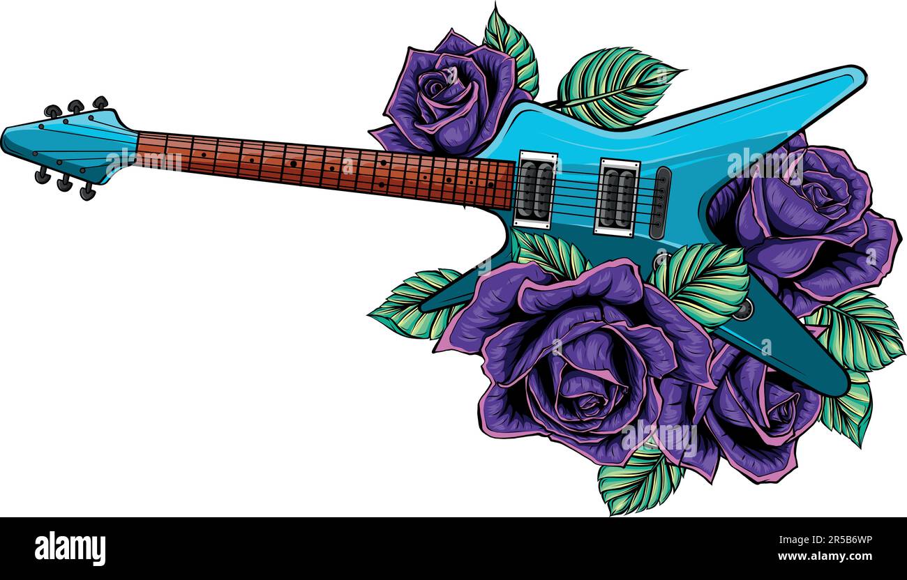 electric guitar with roses. Vector isolated on white background Stock